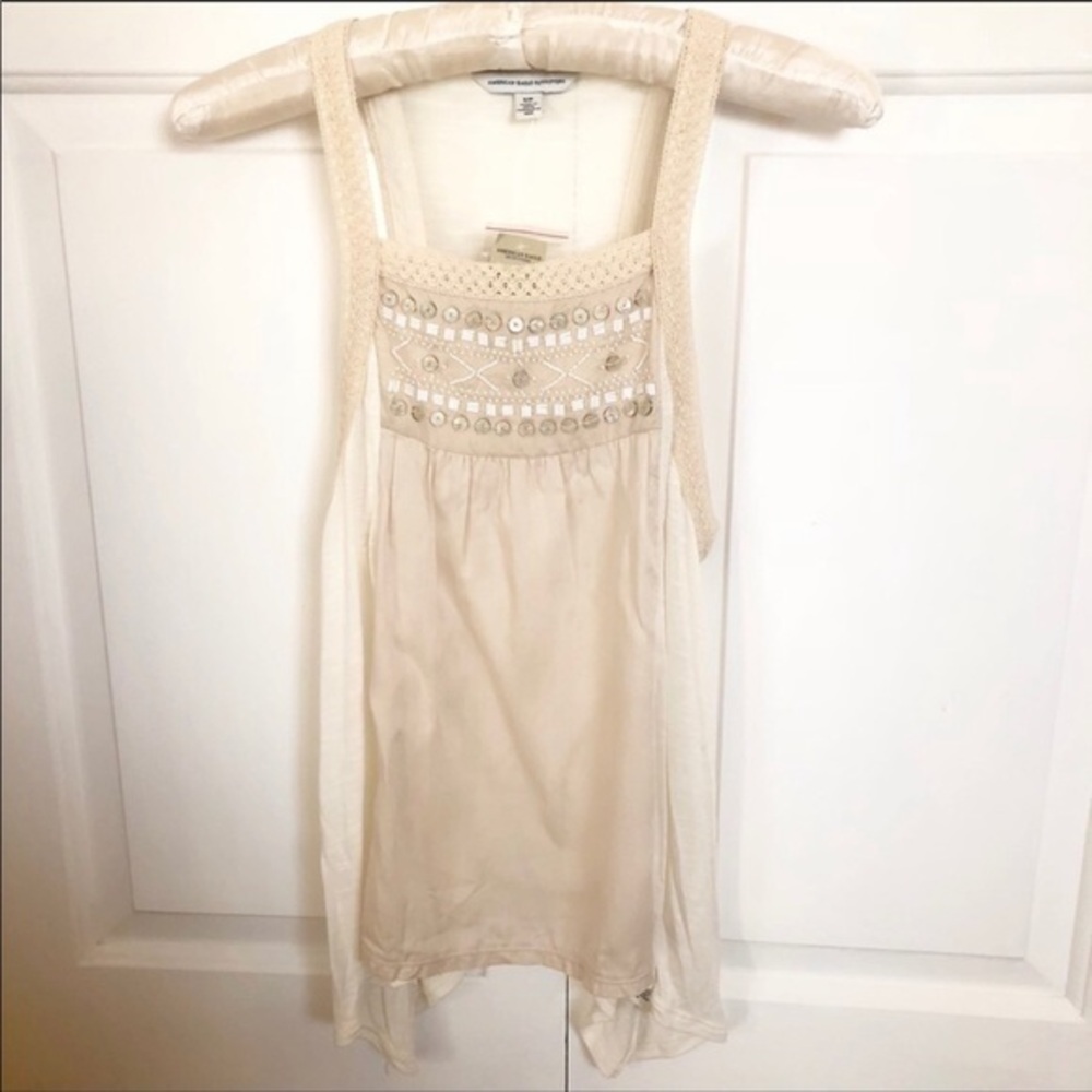 NWT American eagle off white beaded dressy top